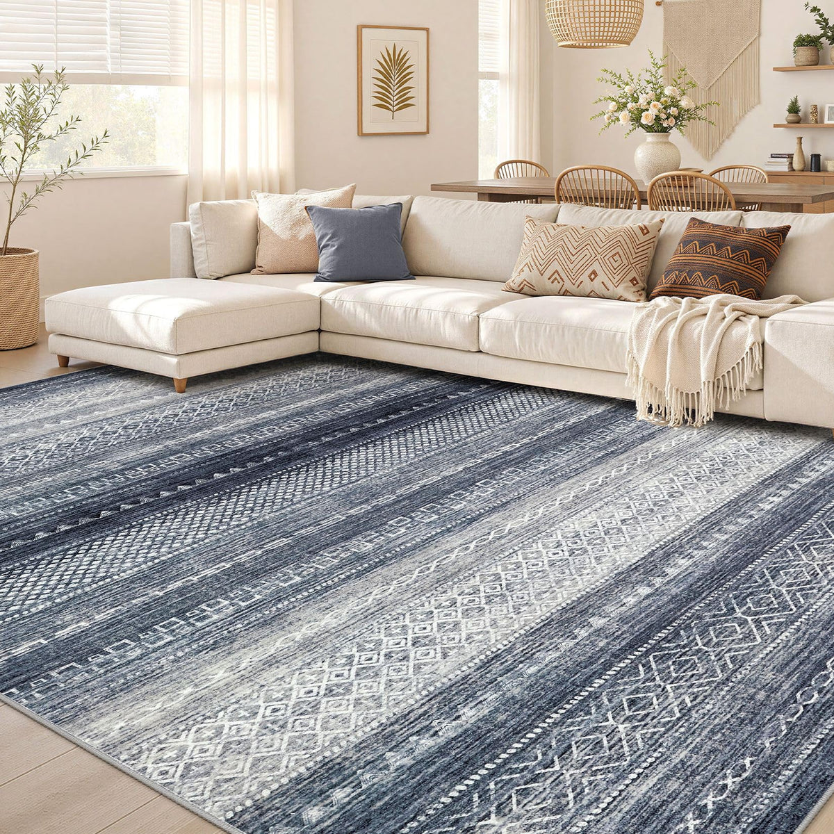 Nakagishi Boho 8x10 Area Rug Living Room Rugs Machine Washable Beige