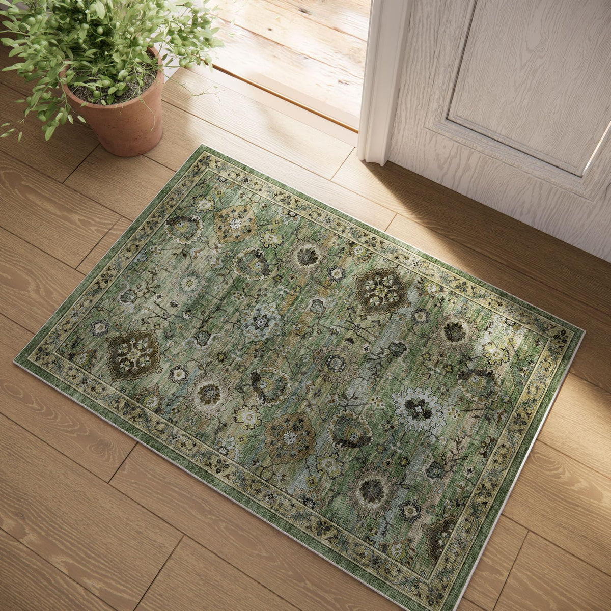 Washable Area Rugs for Living Room: 9x12 Bedroom Rug Boho Vintage Area Rug Stain Resistant Non Slip Low Pile Lightweight Soft Carpets for Dining Room Kitchen Nursery Kids Room Playroom Home Office