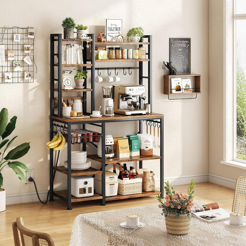 SNTD 6-Tier Bakers Rack with Power Outlets, 36 x 14.6 x 72 in, Rustic Brown