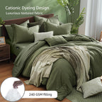 Monbix King Size Comforter Set Olive Green 7 Pieces Bed in a Bag