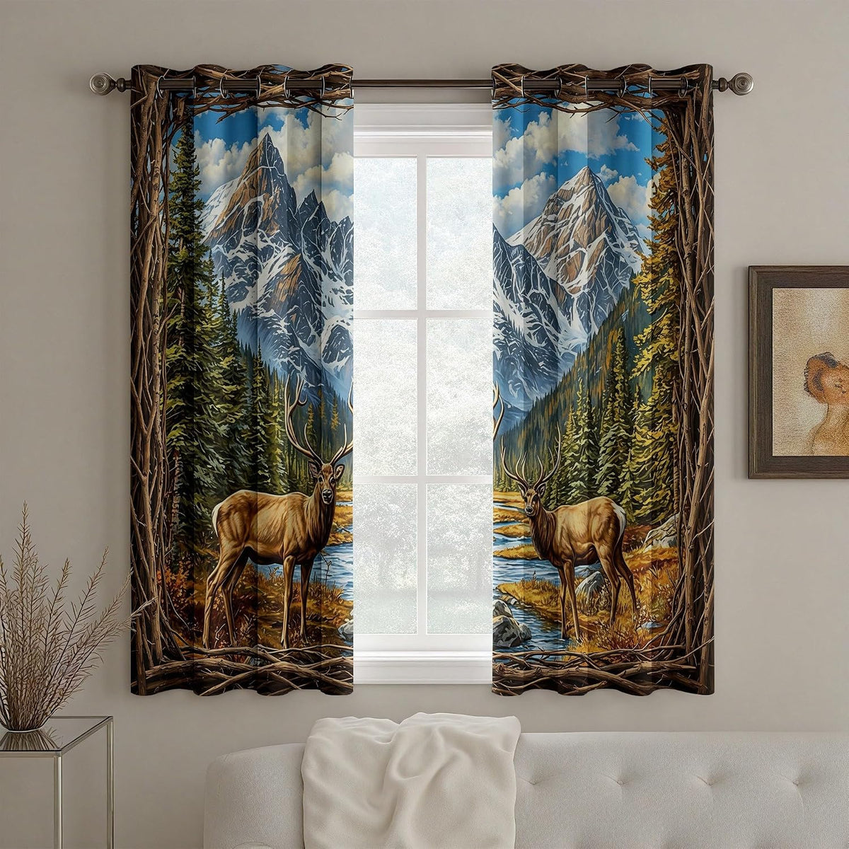 Forest Deer Curtains, Jungle Safari Animal Curtains 84 Inch Length
