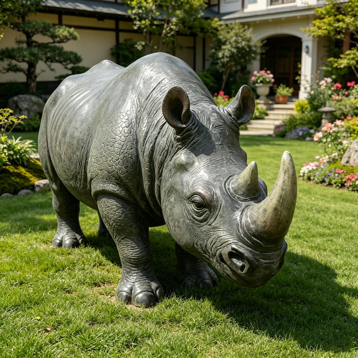12.6 Inch Hippopotamus Garden Statue, Realistic Resin Outdoor Sculpture for Yard Lawn Patio Porch Decor, Grey