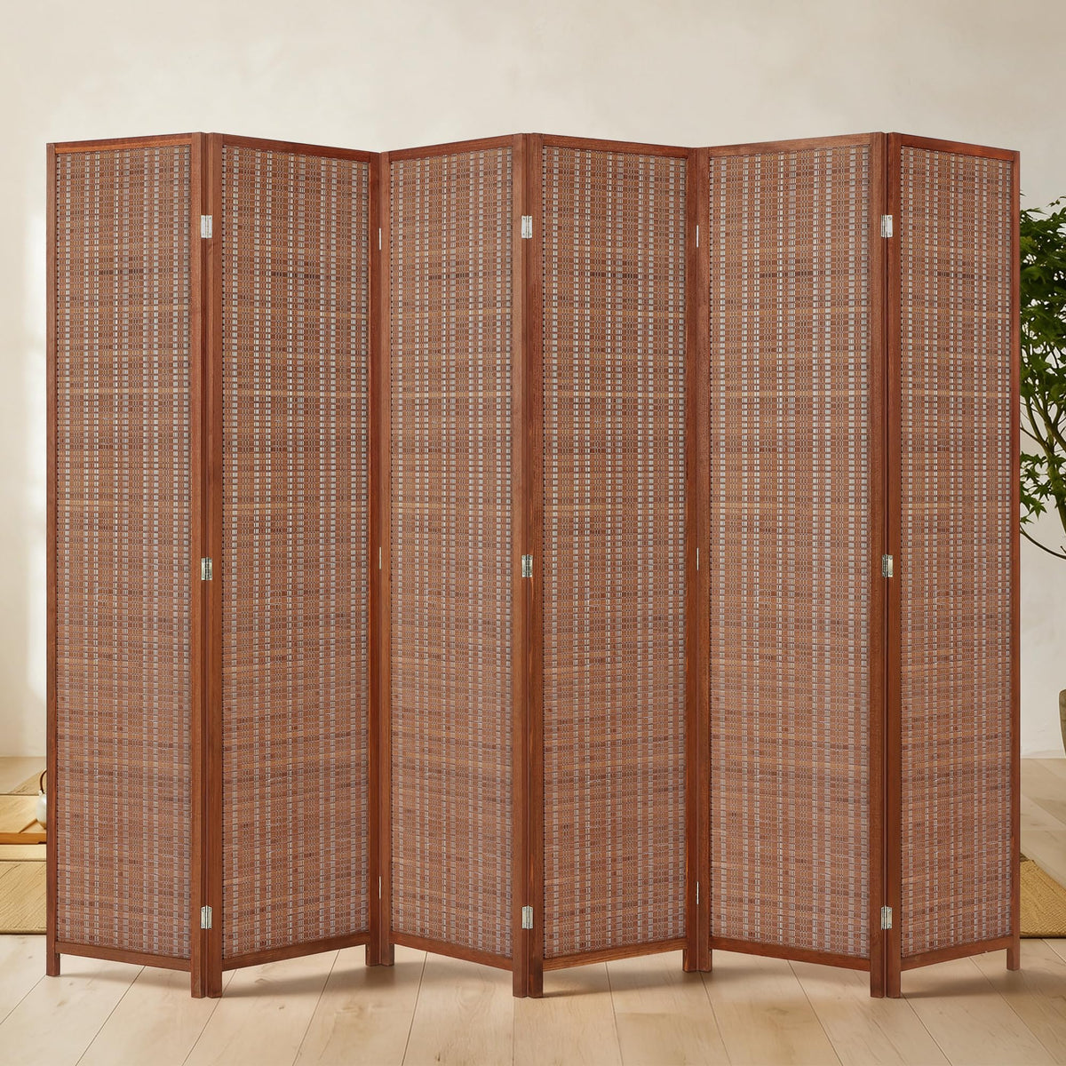 4 Panel Bamboo Room Divider, Folding Privacy Screen, Natural