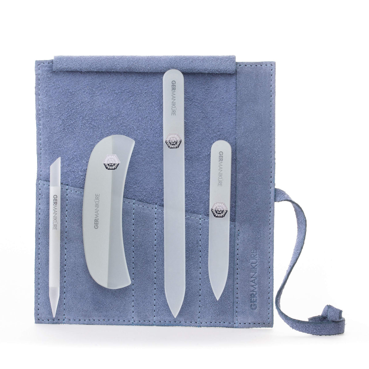 GERMANIKURE 7pc Manicure & Pedicure Set, FINOX Steel, Purple Leather Roll