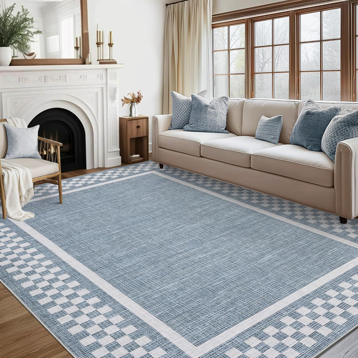 GarveeHome 5x7 Washable Area Rug Checkered Rug for Bedroom Living Room
