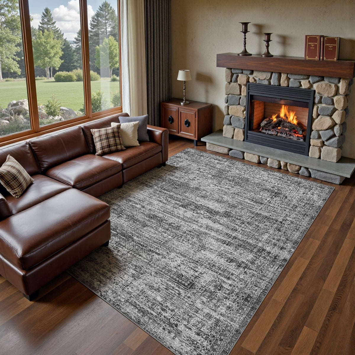 UERMEI 9x12 Area Rug Living Room Rugs - Washable Neutral Modern Abstract Soft Thin Large Rug Indoor Floor No Slip Rug Carpet for Bedroom Under Dining Table Home Office Decor - Brown Grey
