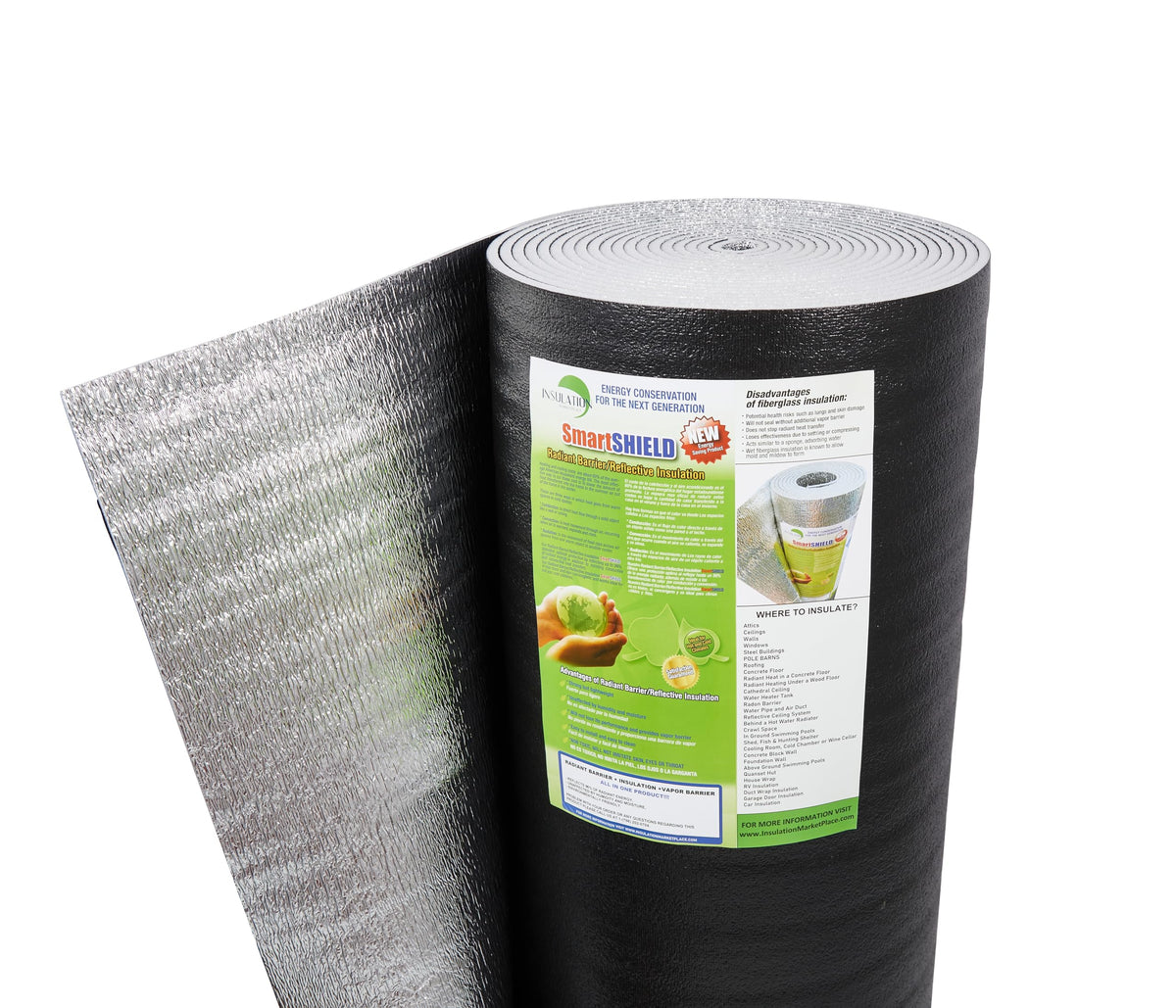 SmartSHIELD -10mm 48" x 50ft R22 Reflective Insulation roll, Foam Core Radiant Barrier, Thermal Insulation Shield - Foil / Foil