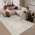 PureCozy Blue 6x6 Round Area Rug Vintage Washable Carpet Non Slip