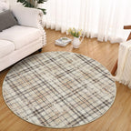 Modern Washable 8x10 Area Rug - Soft, Non-Slip, Stain Resistant, Farmhouse Tartan Plaid for Living Room, Bedroom, Nursery, Office - Beige