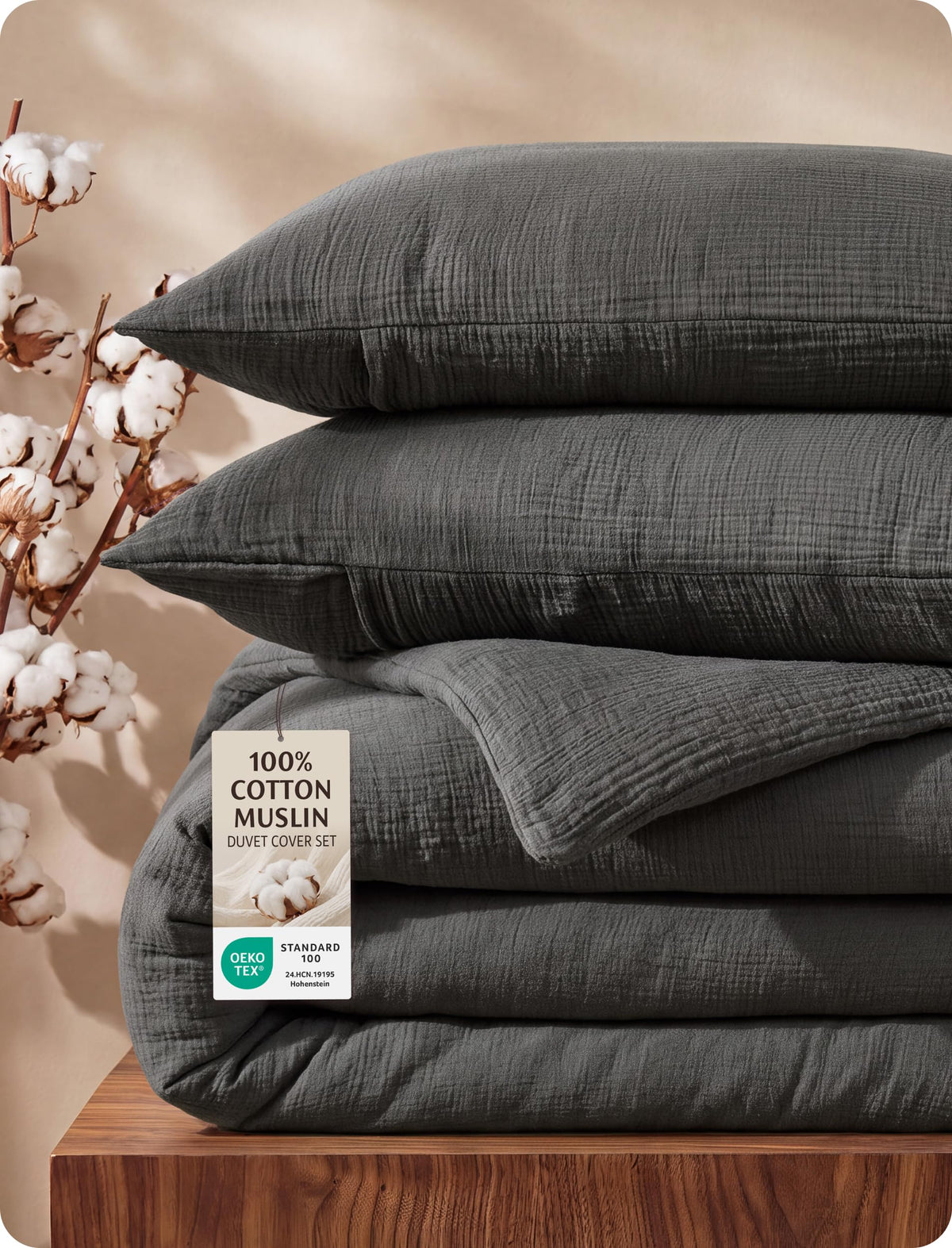 Bedsure PureWoven 100% Cotton Muslin Duvet Cover King Gauze Bedding Set