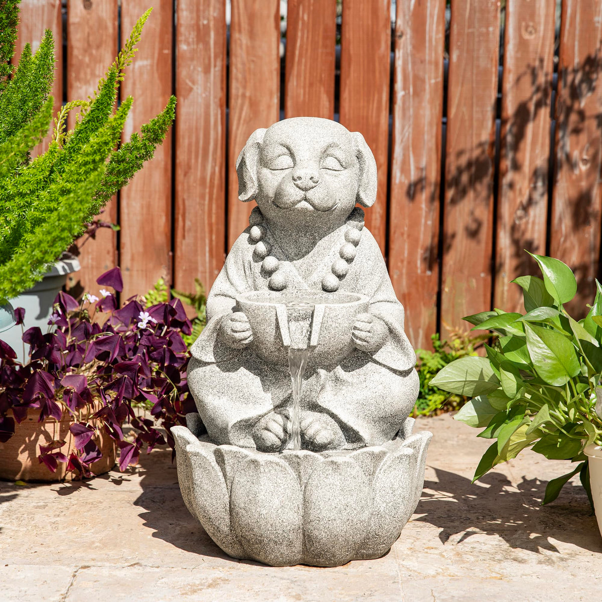 Glitzhome Buddha Statues, 20.5"H Zen Style Outdoor Buddha Fountian with LED Light & Pump, Outdoor Floor Freestanding Fountain Meditative Garden Buddha Sculptures & Statues for Garden Porch Lawn Decor