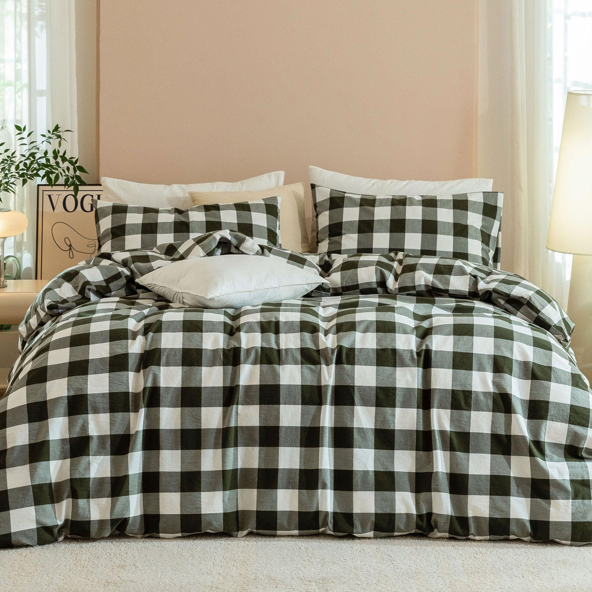 JIYUAN Queen Washed Cotton Duvet Cover Set, 3-Piece, Relaxed Linen Feel