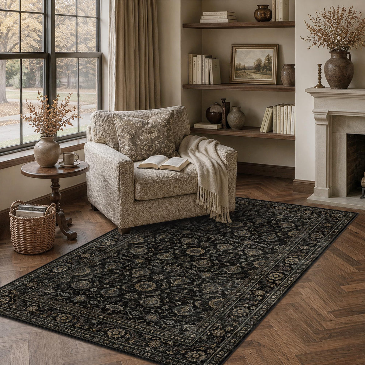JOOJA 8x10 Dark Brown Vintage Soft Low Pile Non Slip Boho Washable Area Rug