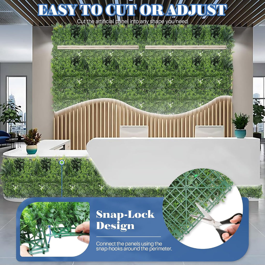 ECOOPTS 20"x20" Faux Ivy Privacy Fence Screen Artificial Boxwood Panels Topiary Hedge Plants for Indoor Outdoor Decoration, #4 Mixed Leaves, 21 Packs