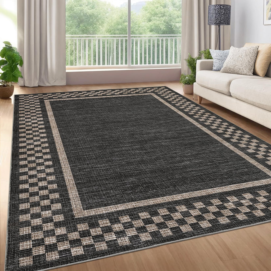 GarveeHome 5x7 Washable Area Rug Checkered Rug for Bedroom Living Room