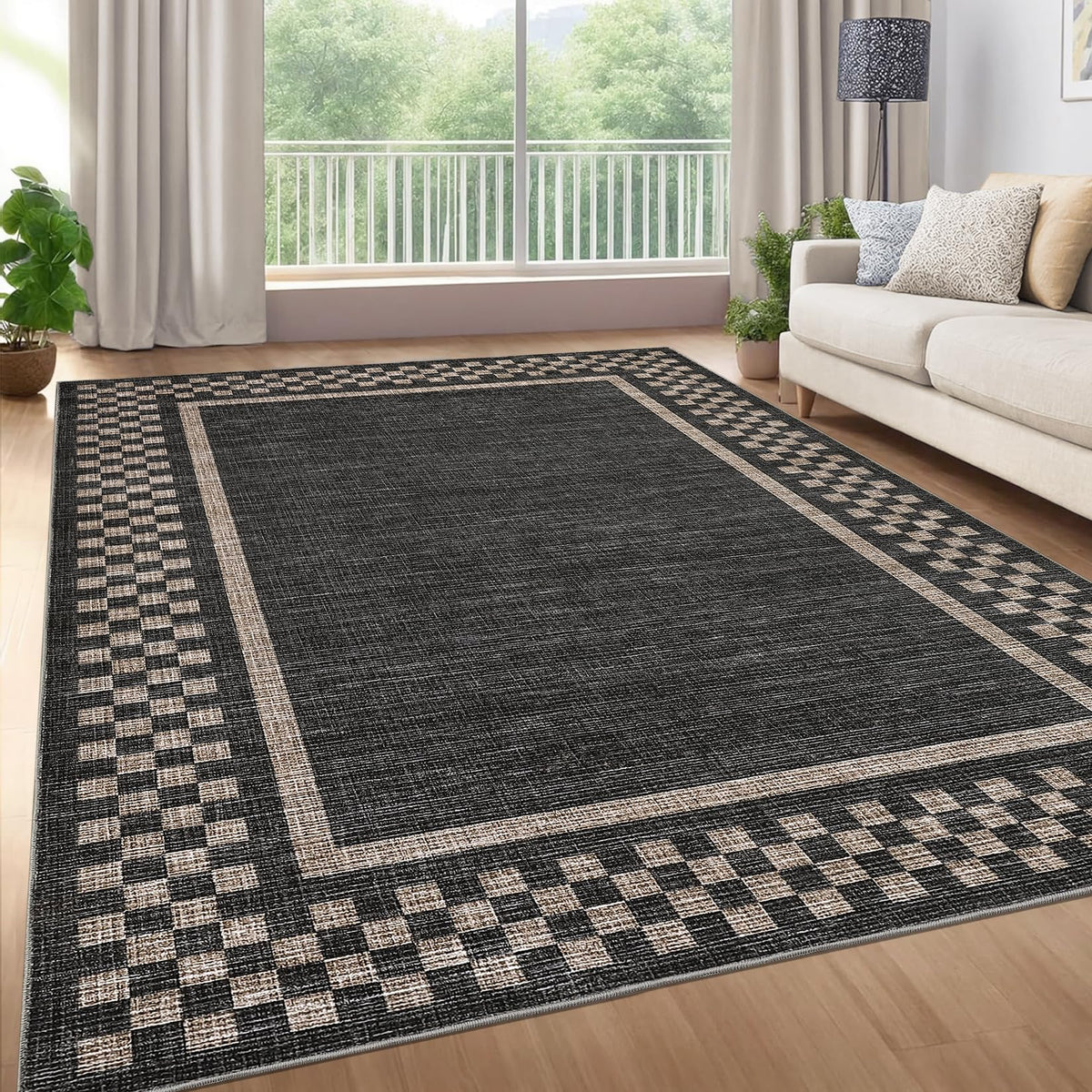 GarveeHome 5x7 Washable Area Rug Checkered Rug for Bedroom Living Room