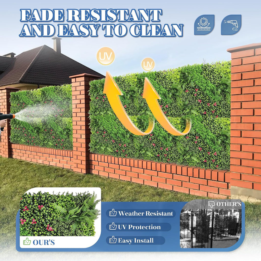 ECOOPTS 40"x40" Faux Ivy Privacy Fence Screen Artificial Boxwood Panels Topiary Hedge Plants for Indoor Outdoor Decoration, 9 Mixed Leave, 3 Packs
