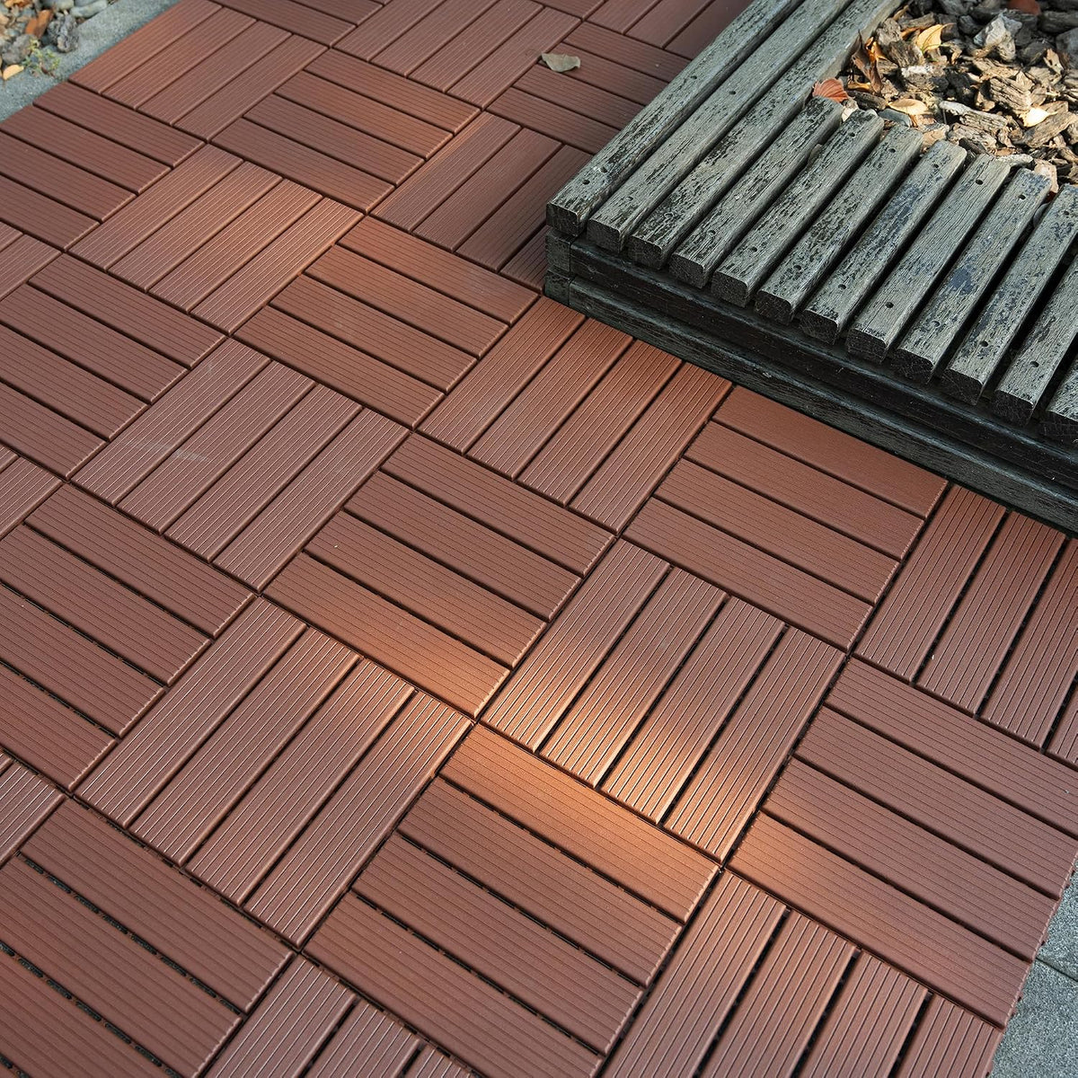 Plastic Interlocking Deck Tiles, 12"x12" Patio Flooring, 44 Packs Deck Tile Outdoor Waterproof All Weather, Flooring Tiles for Balcony, Backyard Pool decking Tiles, Easy Installation, Brown