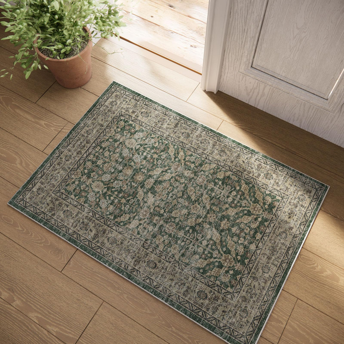 Washable Area Rugs for Living Room: 9x12 Bedroom Rug Boho Vintage Area Rug Stain Resistant Non Slip Low Pile Lightweight Soft Carpets for Dining Room Kitchen Nursery Kids Room Playroom Home Office