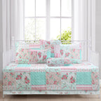 Cozy Line Home Fashions Turquoise Blue Coral Floral Leaf Reversible Quilt Bedding Set, Coverlet Bedspread Lightweight for All Seasons (Mirage Paisley, King - 6 Piece)