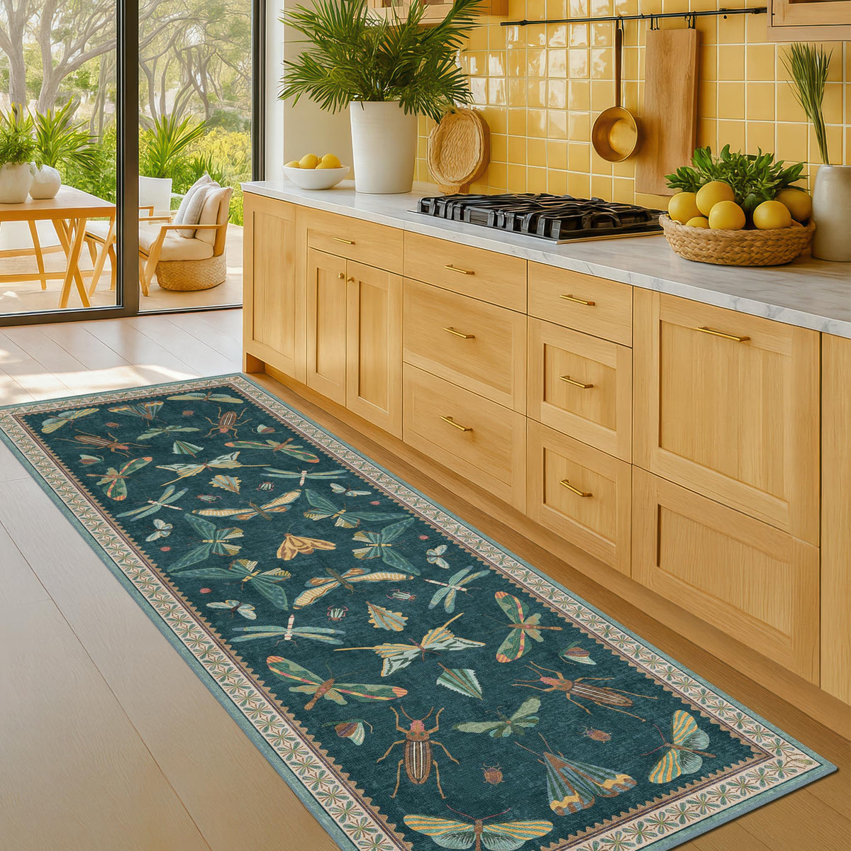 Hazo Haus Dark Green Insect Area Rugs 8x10 for Living Room, Dining Room Under Table, Bedroom, Unique Washable Floral Non Slip Low Pile Soft Rug