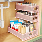 Kitstorack Under Sink Organizer, 2-Pack 3-Tier Height Adjustable Thickened Metal Pull out Cabinet Organizer Shelf, Slide out Storage Drawer Rack for Bathroom Kitchen Pantry Home Laundry Organization