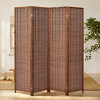 4 Panel Bamboo Room Divider, Folding Privacy Screen, Natural