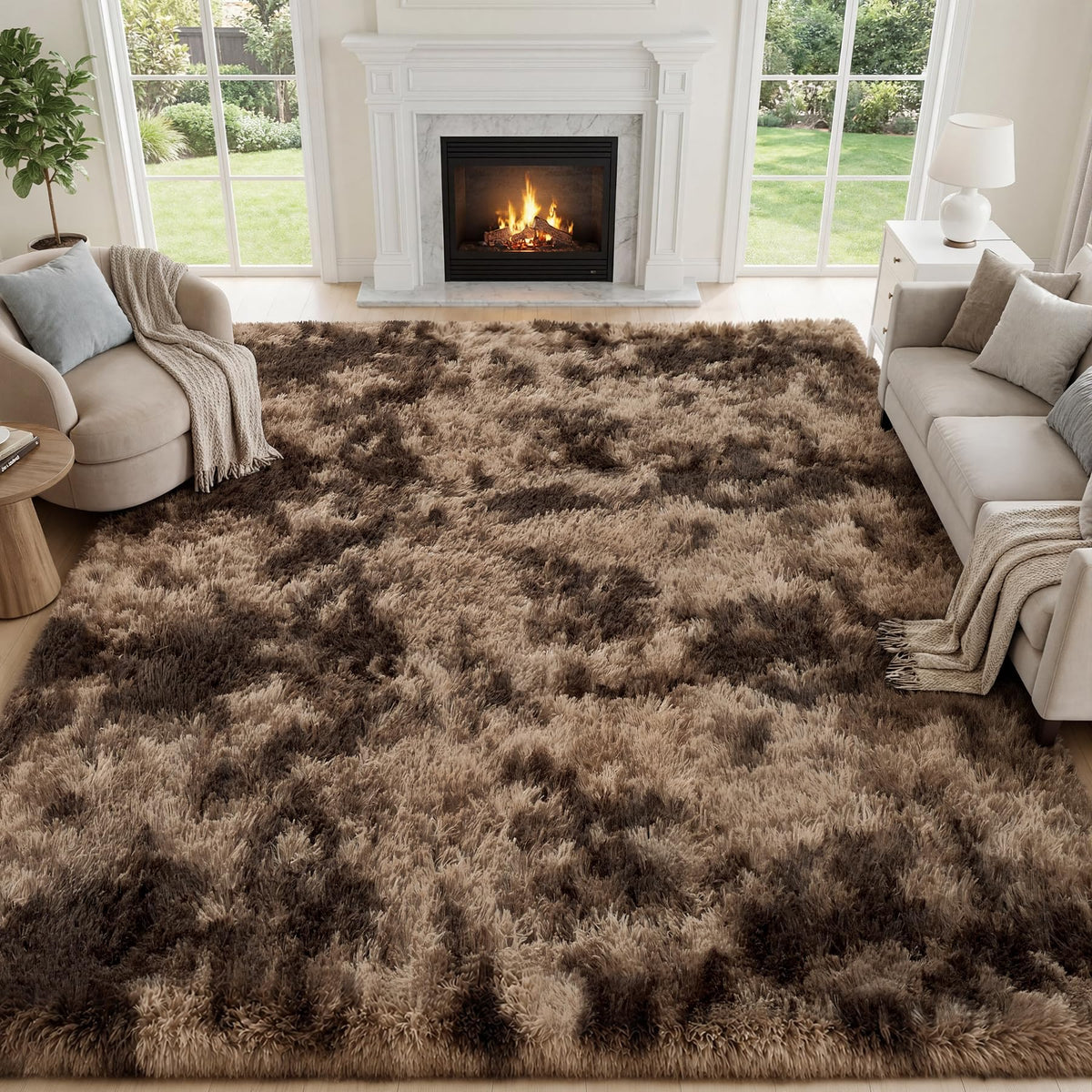 PLHXFR 9x12 Area Rugs Living Room: Fluffy Bedroom Soft Shag Rug Black Grey