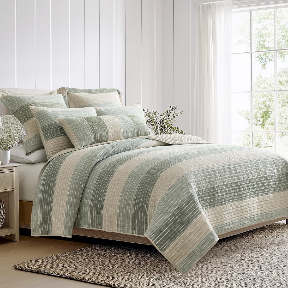 Levtex Home Sand Stripes Blue Queen Duvet Cover Set (90x94in) with 2 Pillowcases (26x20in) - Woven Jacquard Stripe - Blue, Grey, White - Cotton Queen Size Duvet Cover Set - Soft, Pre-Washed
