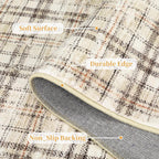 Modern Washable 8x10 Area Rug - Soft, Non-Slip, Stain Resistant, Farmhouse Tartan Plaid for Living Room, Bedroom, Nursery, Office - Beige