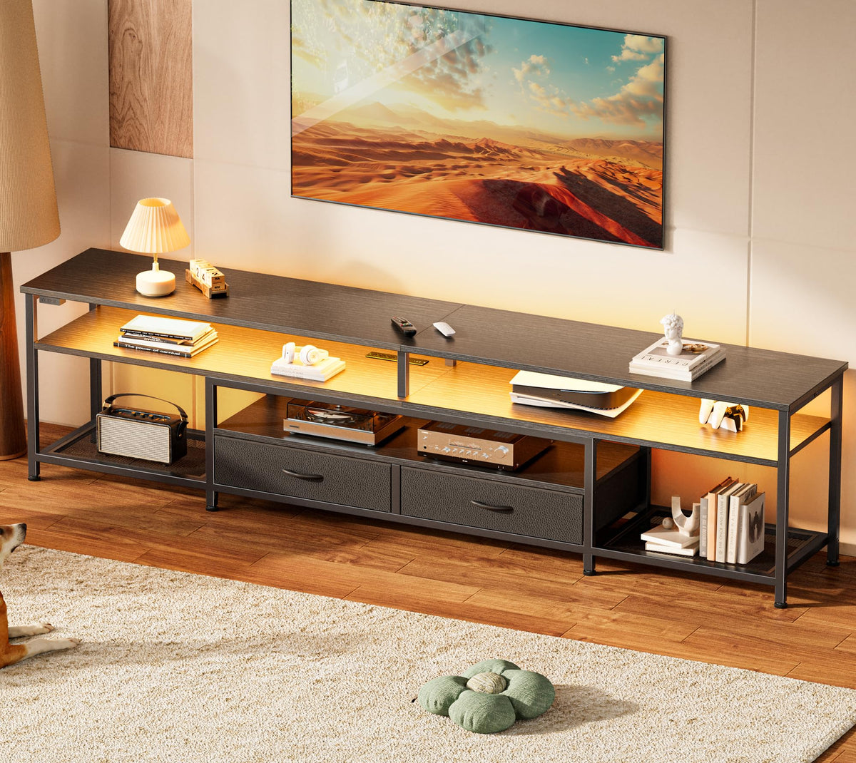 Huuger 63 Inch LED TV Stand with Power Outlets for 65 70 Inch TV