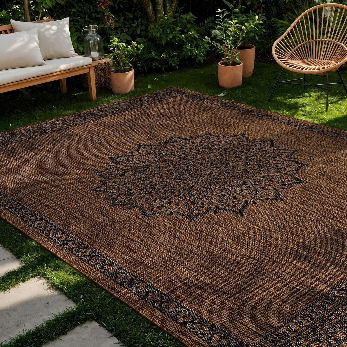 CAMILSON Outdoor Rug 6x9, Modern Outside Rugs for Patios Porches Waterproof Durable Washable Non-Shedding, Easy-to-Clean Indoor Outdoor Area Carpet (6 x 9, Bordered - Blue/White)