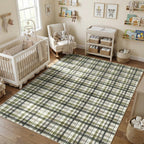 Modern Washable 8x10 Area Rug - Soft, Non-Slip, Stain Resistant, Farmhouse Tartan Plaid for Living Room, Bedroom, Nursery, Office - Beige