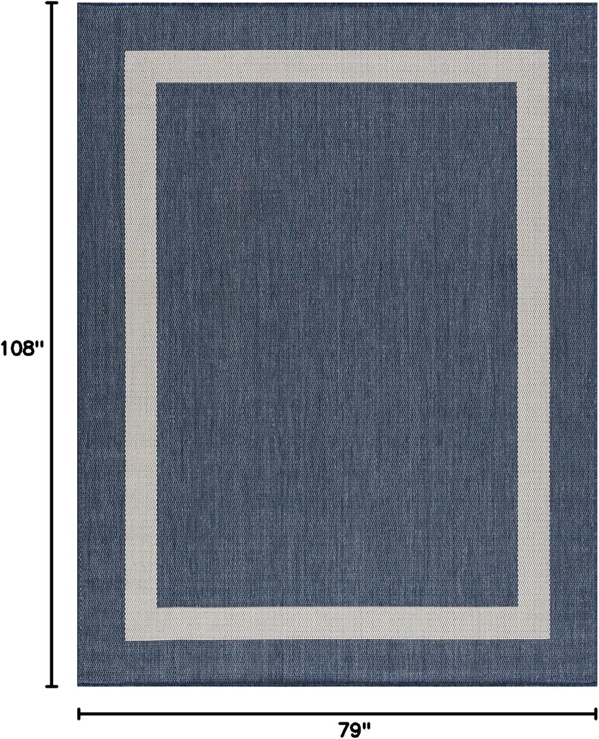 CAMILSON Outdoor Rug 6x9, Modern Outside Rugs for Patios Porches Waterproof Durable Washable Non-Shedding, Easy-to-Clean Indoor Outdoor Area Carpet (6 x 9, Bordered - Blue/White)