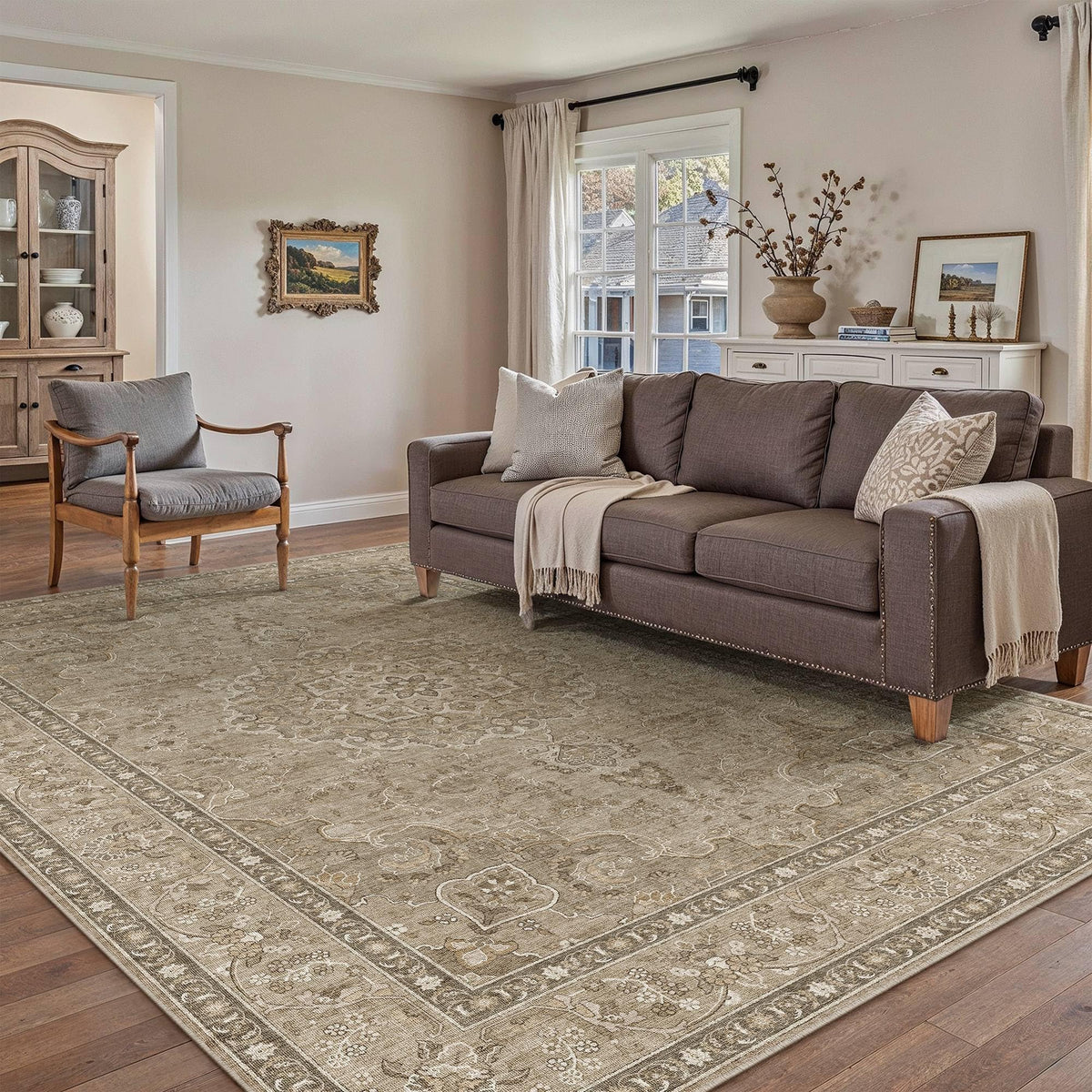 HUGEAR 8x10 Beige Neutral Area Rugs Washable Rug Carpet