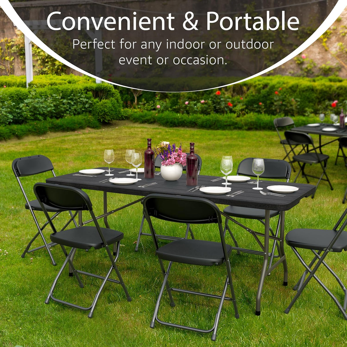 2 PACK of 6 Feet Foldable Table with Built in Handle & Steel Legs | 6FT Heavy Duty Folding Portable | Perfect for Party, Dining, Wedding, Events, Picnic Indoor Outdoor Camping Utility Folding - 6 Foot