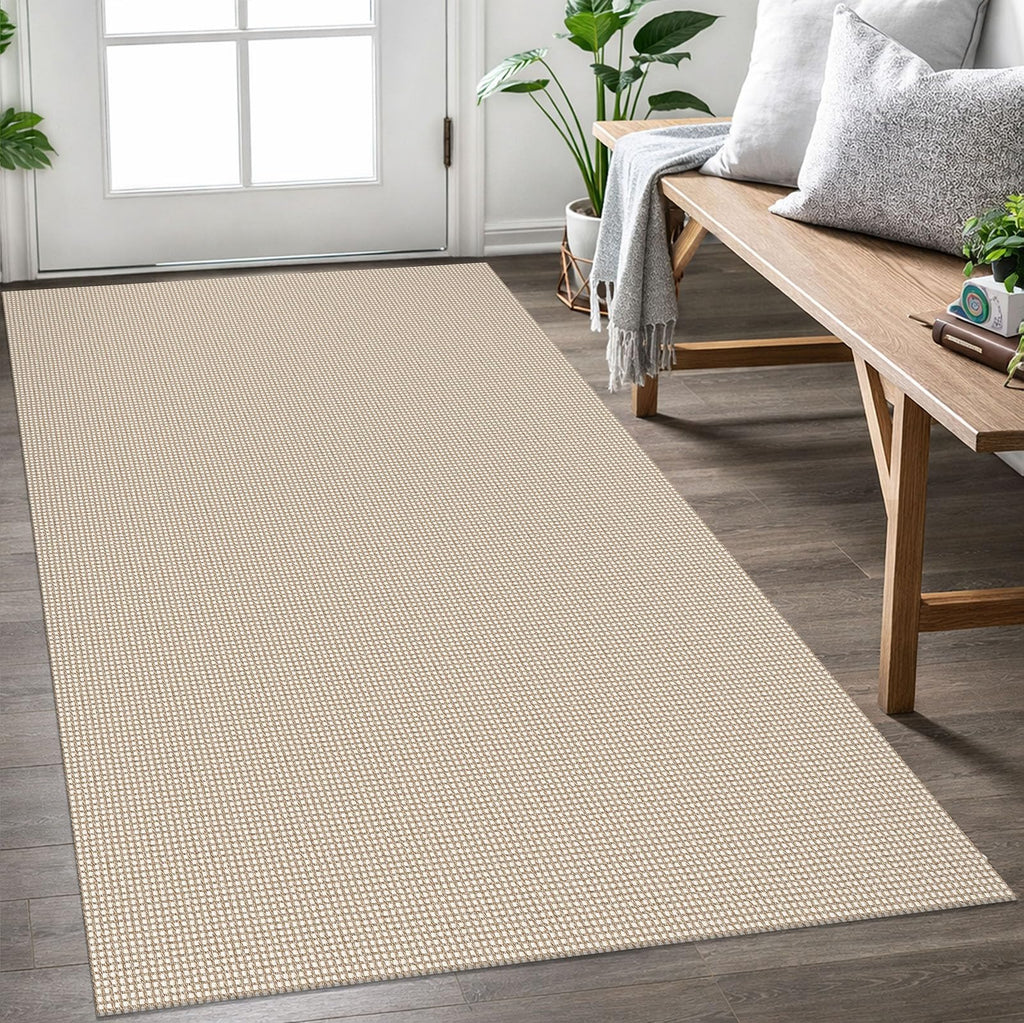 EARTHALL Woven Area Rugs 6x9 Ft Washable Living Room Rugs Non Slip Rubber Backed Dining Room Rug Braided Bedroom Rugs Indoor Floor Carpet for Living Room, Bedroom, Dining Room, Beige/Ivory