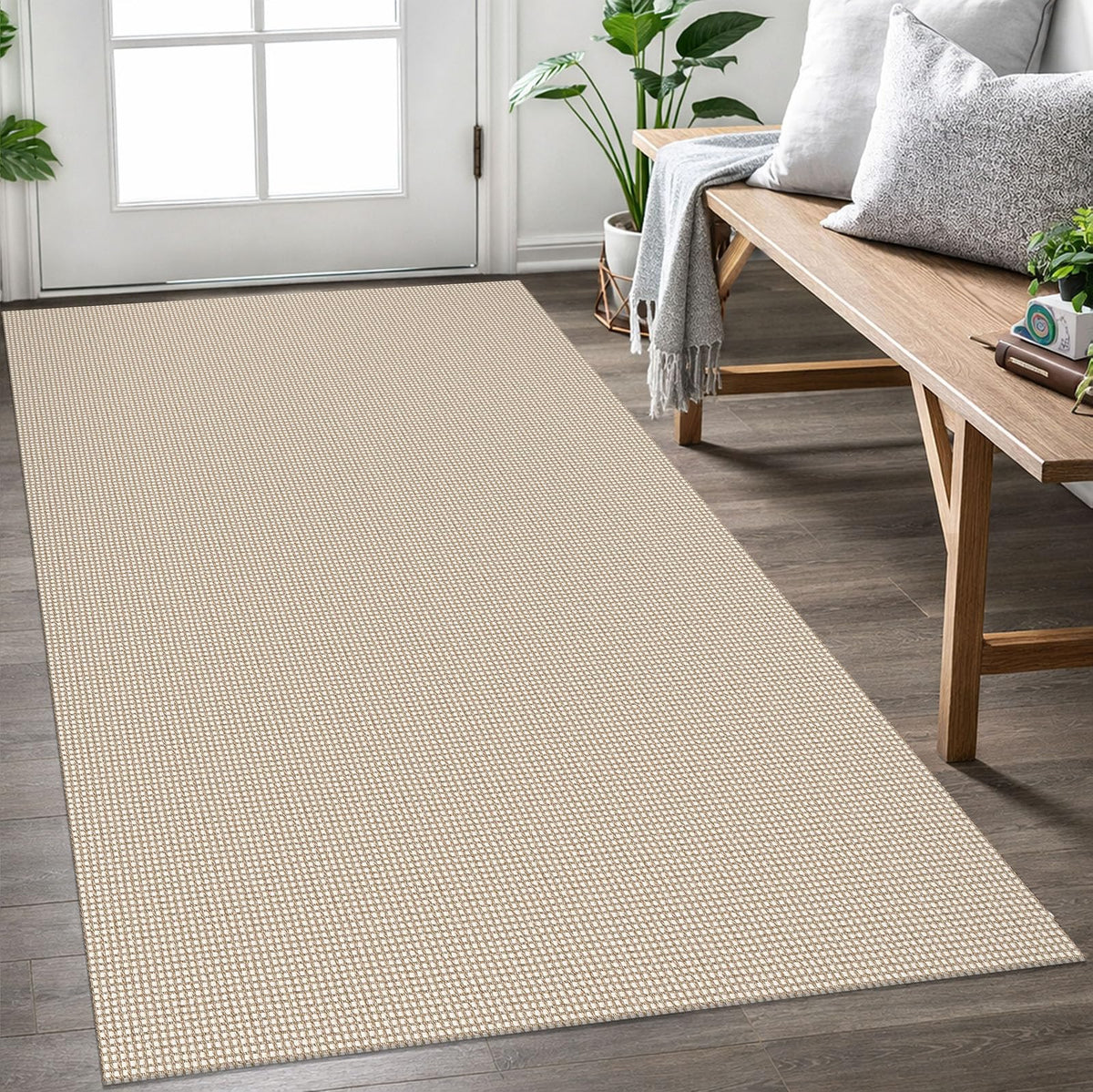 EARTHALL Woven Area Rugs 6x9 Ft Washable Living Room Rugs Non Slip Rubber Backed Dining Room Rug Braided Bedroom Rugs Indoor Floor Carpet for Living Room, Bedroom, Dining Room, Beige/Ivory