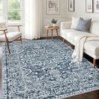 KUTA Vintage Extra Long Runners for Hallways 2.6x18ft Washable Blue White
