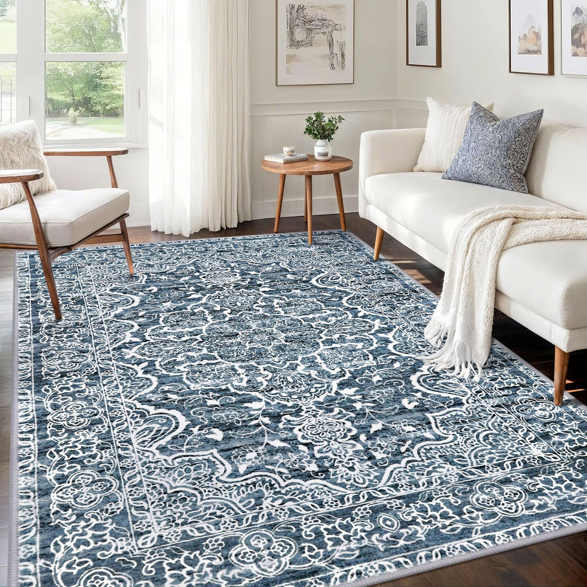 KUTA Vintage Extra Long Runners for Hallways 2.6x18ft Washable Blue White