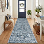 KUTA Vintage Extra Long Runners for Hallways 2.6x18ft Washable Blue White