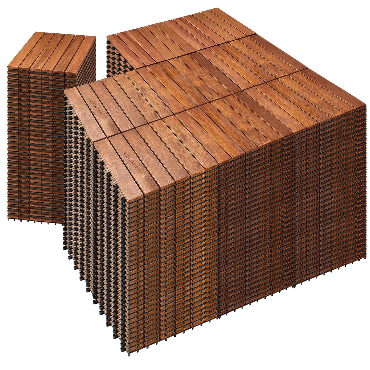 PrimeZone 54 PCS Solid Acacia Wood Interlocking Deck Tiles Outdoor, Brown