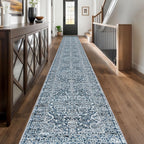 KUTA Vintage Extra Long Runners for Hallways 2.6x18ft Washable Blue White