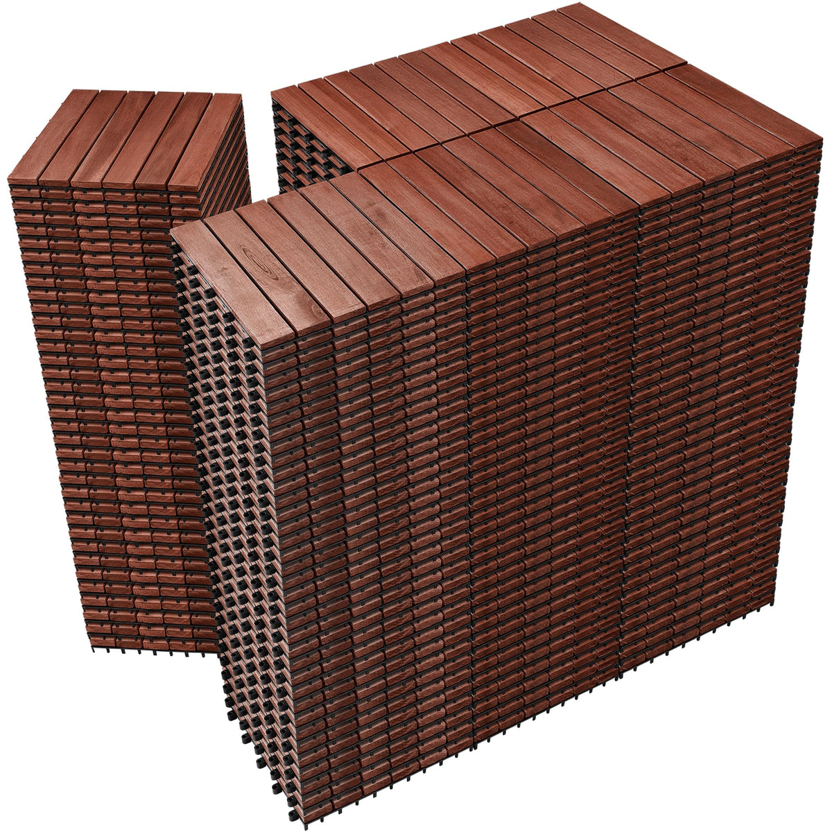 PrimeZone 54 PCS Solid Acacia Wood Interlocking Deck Tiles, Natural Wood