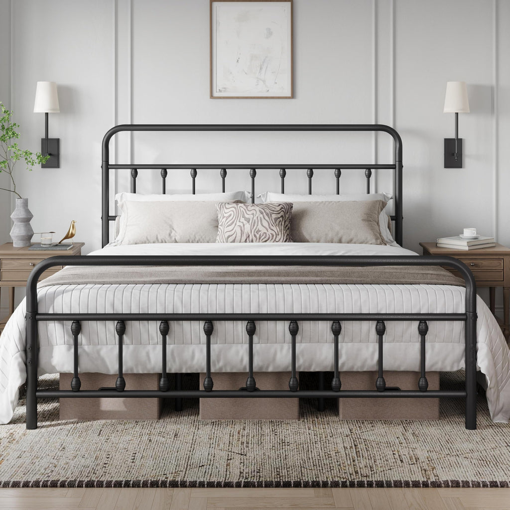Yaheetech Queen Metal Platform Bed Frame, Victorian Headboard & Footboard