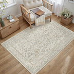 PureCozy Blue 6x6 Round Area Rug Vintage Washable Carpet Non Slip