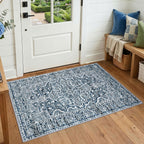 KUTA Vintage Extra Long Runners for Hallways 2.6x18ft Washable Blue White