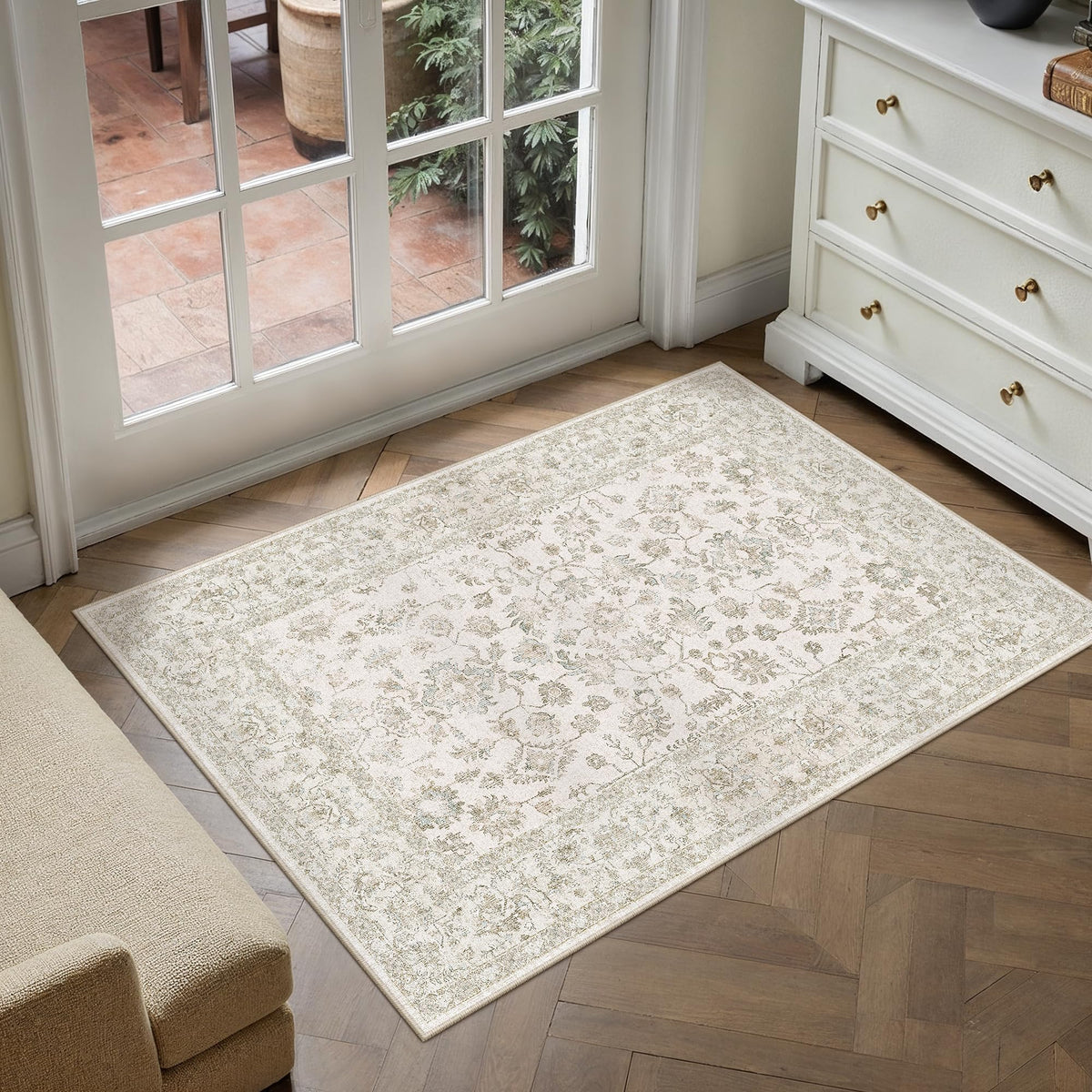 PureCozy Blue 6x6 Round Area Rug Vintage Washable Carpet Non Slip