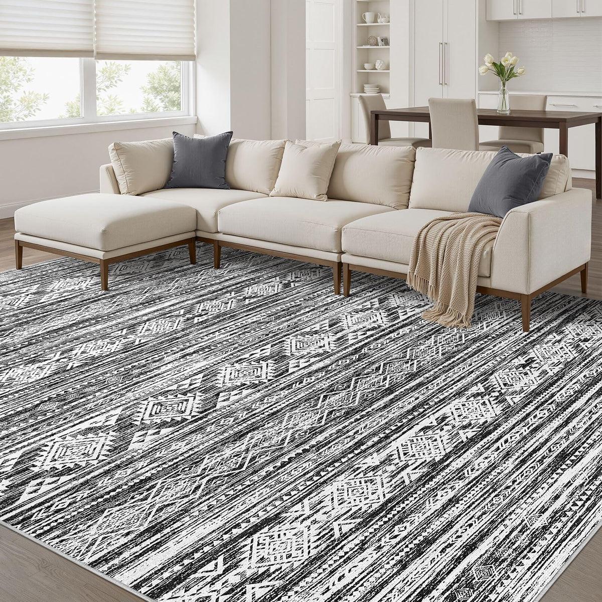 Nakagishi Boho 8x10 Area Rug Living Room Rugs Machine Washable Beige