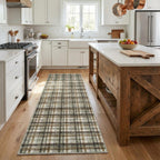 Modern Washable 8x10 Area Rug - Soft, Non-Slip, Stain Resistant, Farmhouse Tartan Plaid for Living Room, Bedroom, Nursery, Office - Beige